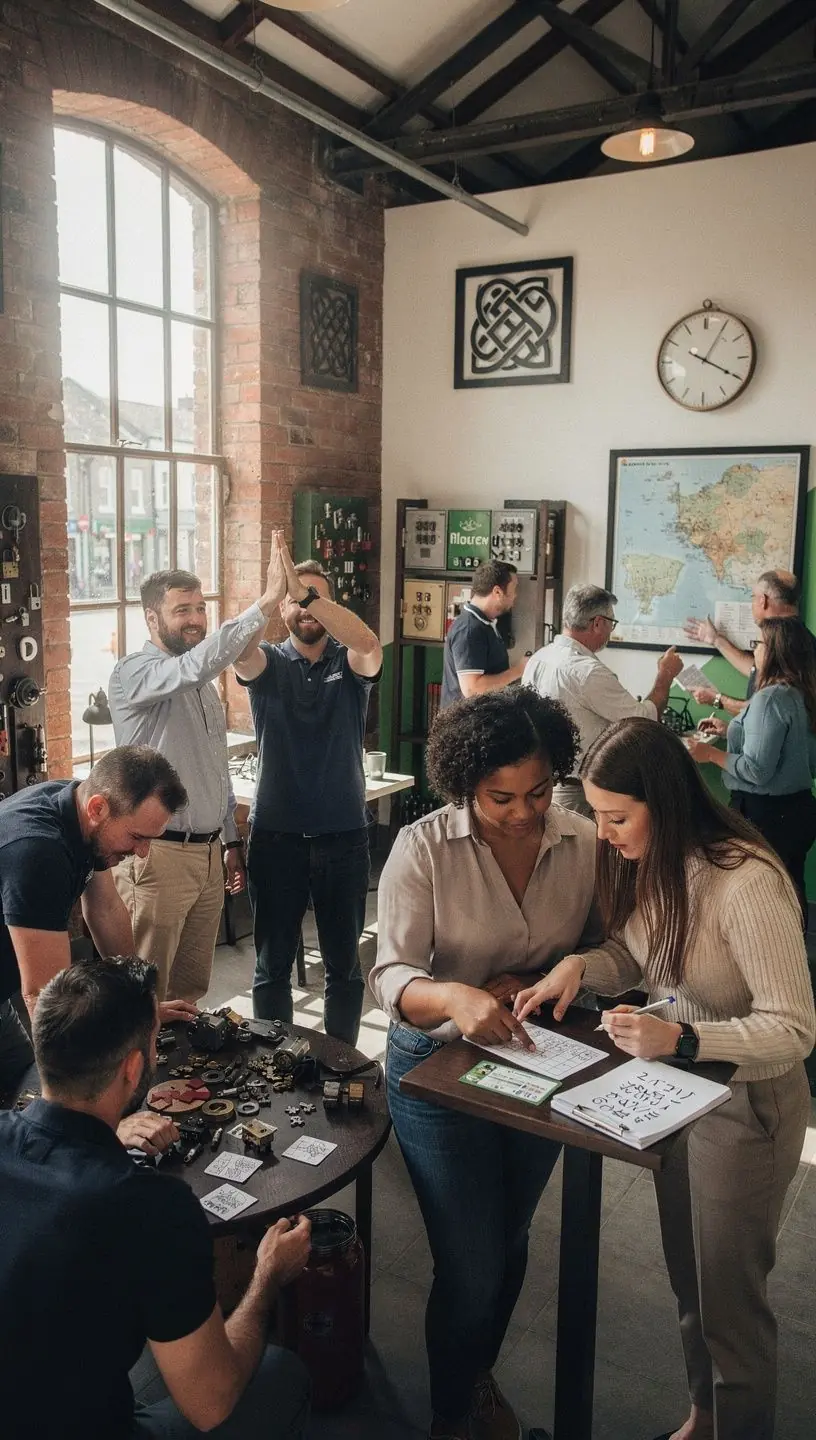Participants solving puzzles in an interactive escape room