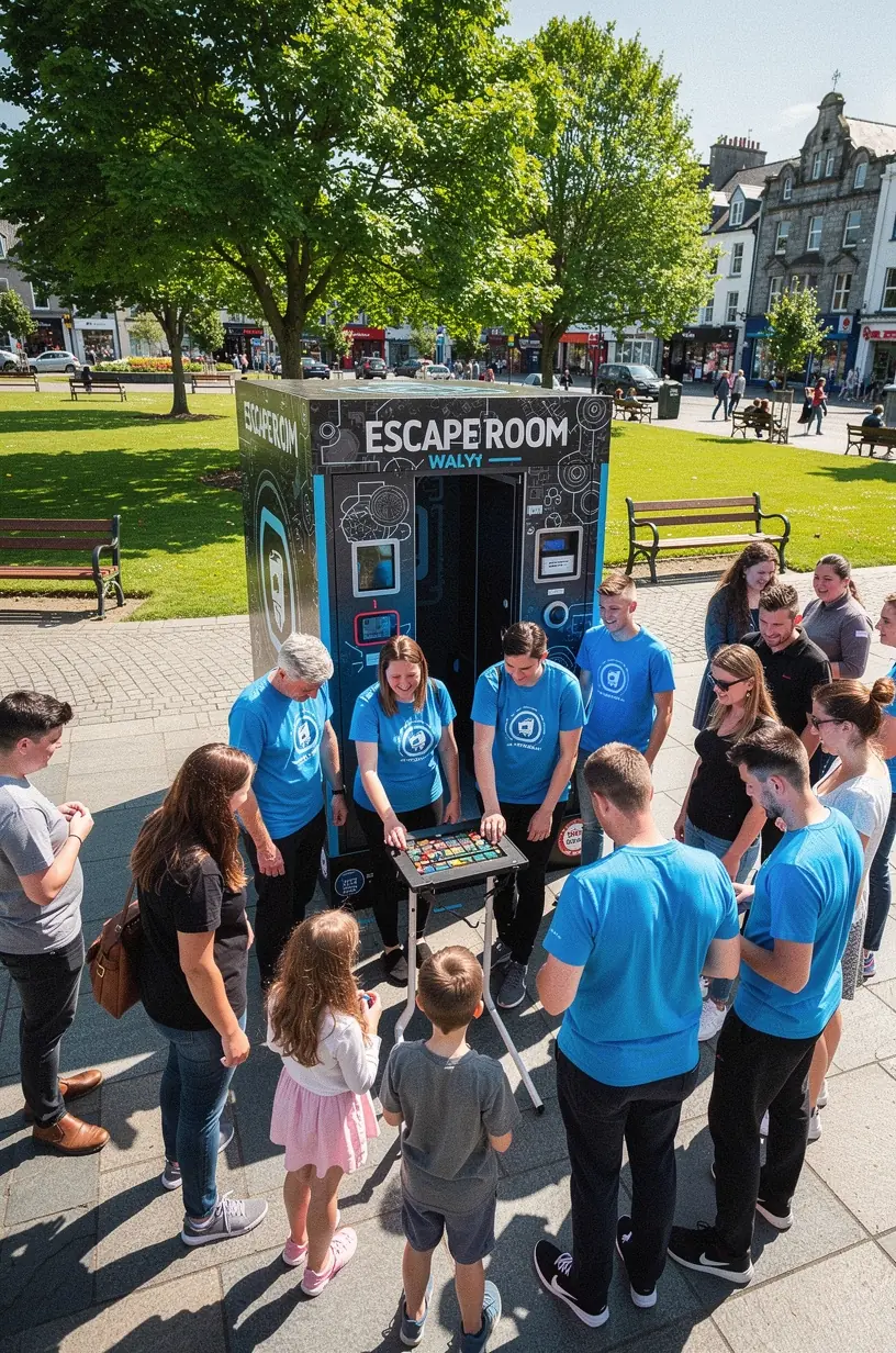 Modern hybrid entertainment venue featuring escape rooms and puzzles.